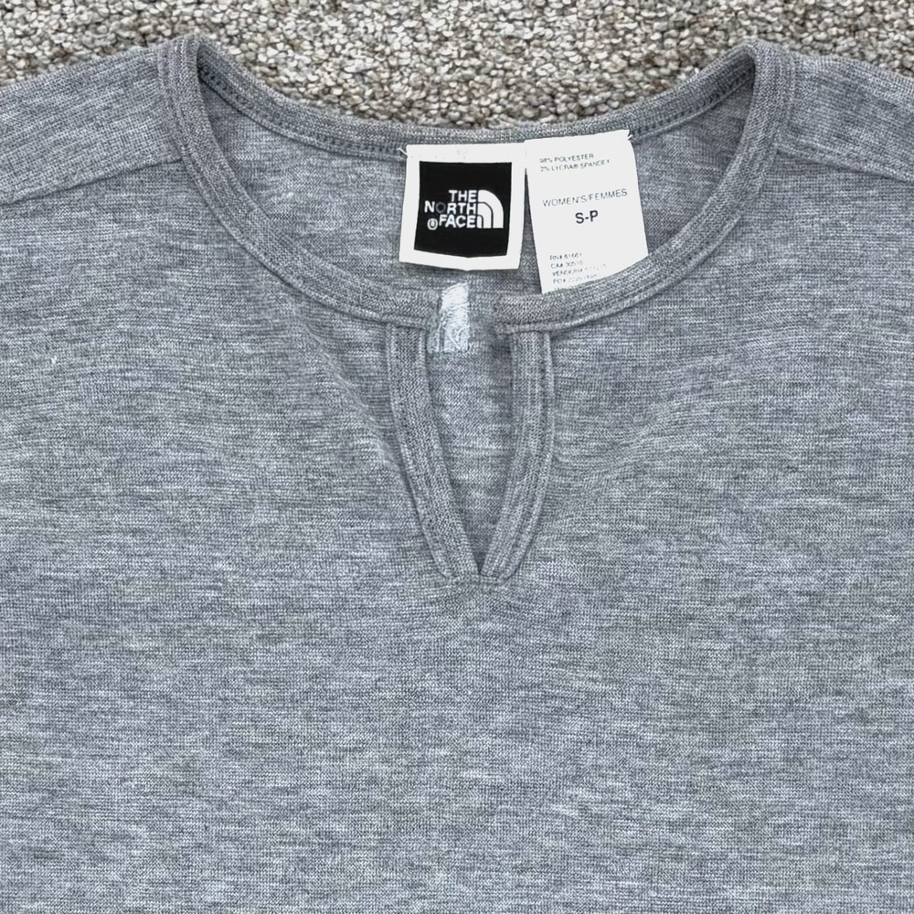 North Face Womens S Gray Long Sleeve Split Neck Fleece Knit Henley USA Made Vtg - Picture 2 of 11